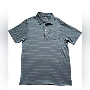 Free Fly Men’s Medium Bamboo stripe pocket polo blue gray casual Athleisure
